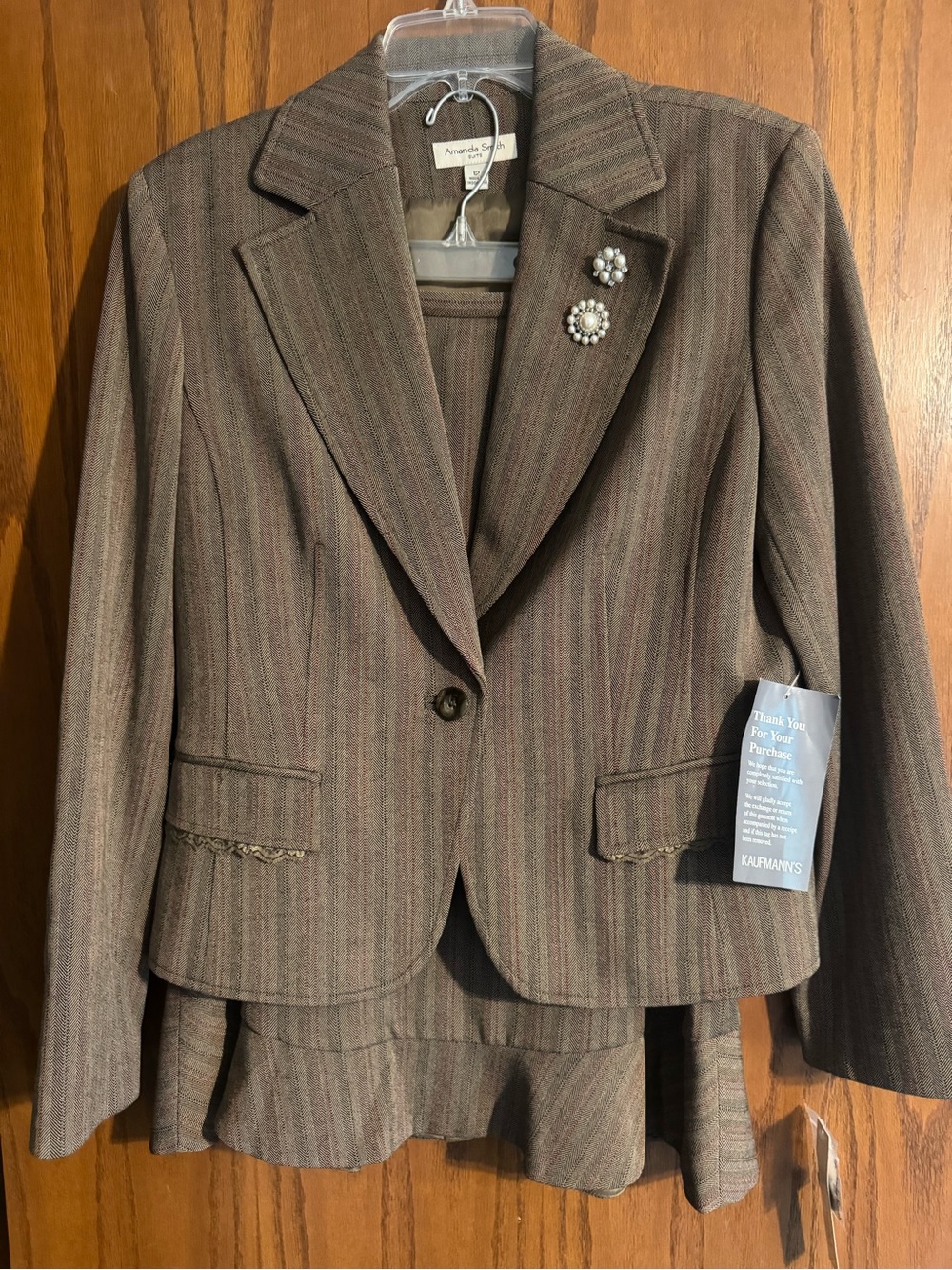 Amanda Smith Brown Pinstripe Tailored Blazer and Skirt Set